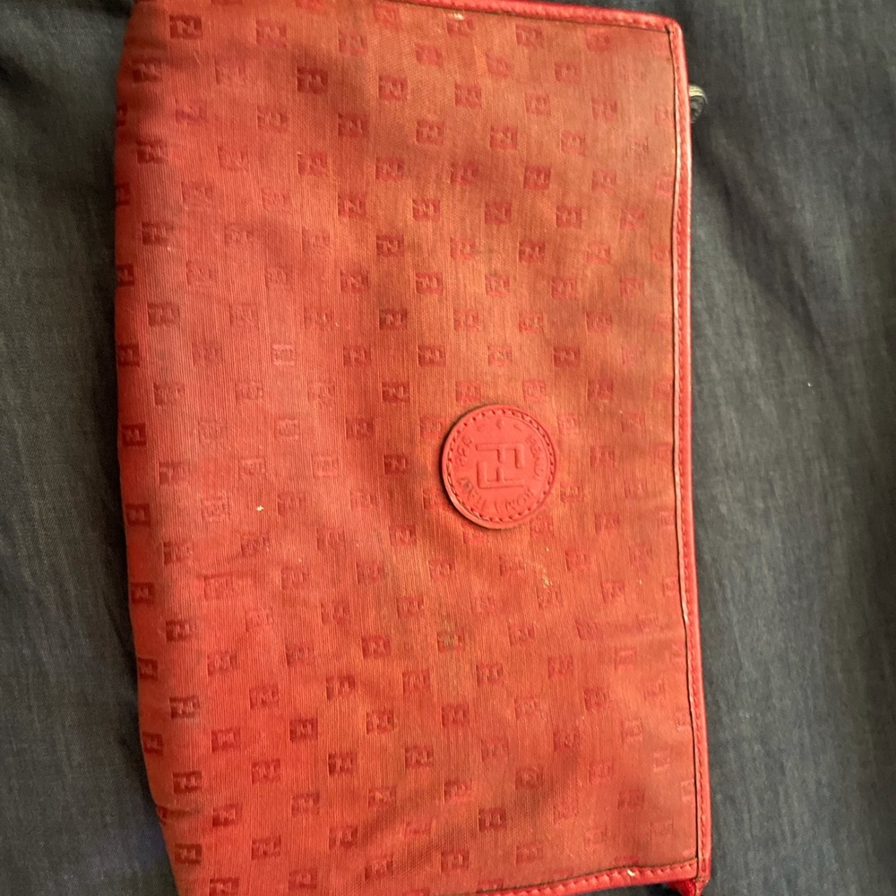 Fendi Vintage red canvas & leather clutch